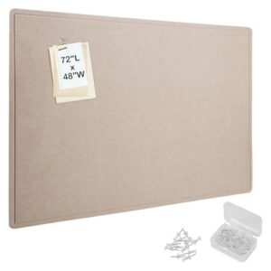 Extra Large Bulletin Board, 48" W x 72" L Decorative Felt Pin Board Self-Adhesive Vision Board Cork Alternative for Wall with 50 Pushpins, Foldable Photo Board for Home, Office & Classroom (Oatmeal)