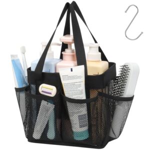 F-color Mesh Shower Caddy Portable - Stand Up 8 Pockets for Dorm, Black | Stand Up Frame, S Hook, Collapsible Organizer, Mesh Shower Bag Bathroom Tote for College Dorm, Camping, Gym, Travel