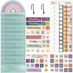 Fancy Land Rainbow Daily Schedule Pockets Chart with Cards 14 Pockets | Schedule Calendar, School Classroom Decorations, Boho, Family, Teachers, Activity Supplies, 13 x 39