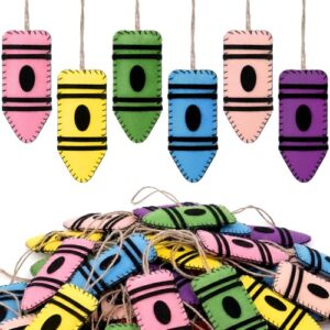 Fanfanwin 24 Pcs Back to School Felt Crayon Ornament 3D Hanging Decor