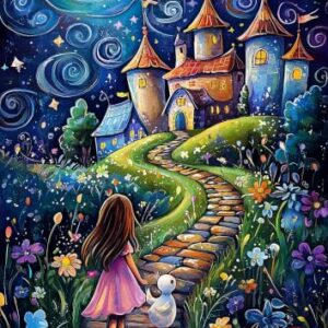 Fantasy Castle Moonlight Puzzles 500 Pieces for Adults, Vibrant Wall Art Decor with Reference Poster & Back Letter Zones A-F, Sturdy Low Dust Cardboard