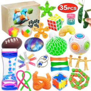 Fidget Toy Set, 35 Pcs Sensory Toys for Kids Adults with Autism, Great for Party Favors for ADD, OCD, Stress Relief and Anti Anxiety with Motion Timer, Perfect for Birthday Gifts with Gift Box