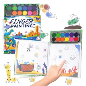 Finger Paint Coloring Book for Kids, Hardcover Travel Finger Paint Kit | 12 Colors Ink Pad Finger Painting Activity Book, Portable Sensory Activity Develops Creativity, Travel Busy Book for Kids