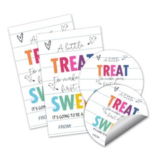 First Day of School Stickers, Sweet Treat Gift Tags | 20 round and 20 rectangular designs, for gift bags, treats, presents, school events and back to school celebrations