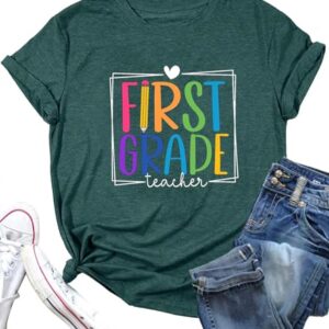 First Grade Teacher Shirts Women You Can Do Hard Things Tshirt Inspirational Saying Graphic Tee Tops (US, Alpha, X-Large, Regular, Regular, Deep Green)