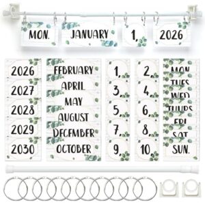 Flip Calendar Bulletin Board Set, Eucalyptus Classroom Decoration with Holder, Reusable Date Cards for Classroom & Home Decor