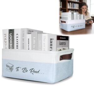 FQDGTFA TBR Book Storage Basket for Organizing Book Lover Gifts to Be Read List Organizer Bin with Leather Handles, Durable&Collapsible Book Organizer Basket Reading Accessories Bookworm Gift