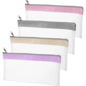 FRCTLNKG 4 Pcs Small Clear Makeup Pouch, Clear Pouches with Zipper | Waterproof Nylon Transparent Zipper Pouches, Portable Cosmetic Storage Organizers for Travel, Bathroom Daily Use