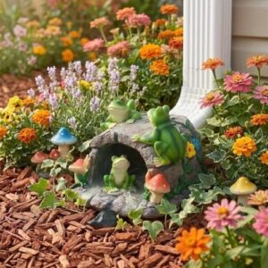 Frog Family Splash Block Downspout Drainage Resin Garden Yard Statue