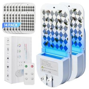 Fruit Fly Traps for Indoors, Plug in Fly Trap Indoor, 900 Sq Ft Protection Area, 6 Color Light Indoor House Bug Catcher with RC for Flying Insects Gnats Fruit Flies (2 Device+14 Refills)