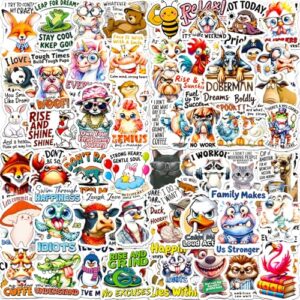 Fun Animal Stickers with Witty Phrase 200 Pcs Playful Animals Sticker Pack, Waterproof Vinyl Stickers for Water Bottles Laptop Scrapbooking Journal Scooter Luggage Skateboard Tumbler Cup Notebook etc