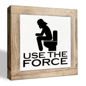 Funny Bathroom Decor, Use the Force Sign, Sarcastic Humor Sign for Toilet Decor, Farmhouse Home Decors, Decorative Signs and Plaques, Rustic Wooden Block Plaque Signs 5.9X5.9X0.7inches