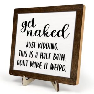 Funny Bathroom Wooden Plaque Sign, Humorous Quote Desk Decor,Farmhouse Wood Plaque Tabletop Decor with Support Frame for Shelf Toilet Bathroom Decor 5.9 x 5.9inch (Brown)