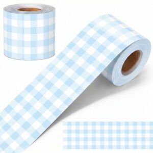 FunooFuno Pastel Blue Gingham Bulletin Board Border 65.6 Ft Straight Edges