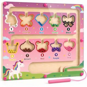 Fun Wooden Color & Number Maze for Toddlers 2-4 - Magnetic Puzzle for Kids