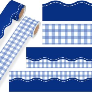 Fuutreo 2 Rolls 65.6ft Dark Blue Gingham Bulletin Board Borders Decoration