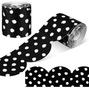Fuutreo 65.6 Ft Bulletin Board Border,Scalloped Polka Dots Border for Bulletin Board,Rolled Decorate Borders for Classroom School Home Office Decoration Supplies(Black)