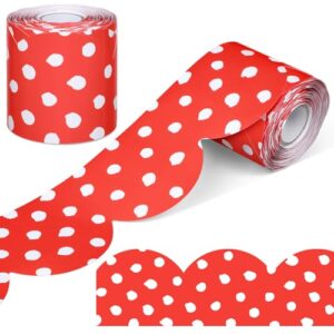 Fuutreo 65.6 Ft Bulletin Board Border,Scalloped Polka Dots Border for Bulletin Board,Rolled Decorate Borders for Classroom School Home Office Decoration Supplies(Red)