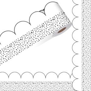 Fuutreo 65ft Bulletin Board Borders for Classroom Decorations Black and White Polka Dots Bulletin Borders Trim Back to School Decor Boho Board Decoration for Teacher Classroom Office School(White)