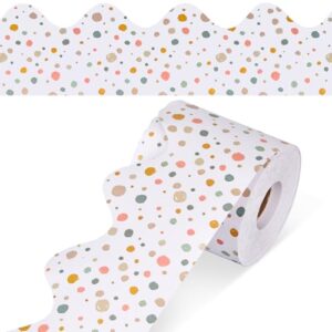 Fuutreo 67.3 ft Bulletin Board Borders Polka Dots Scalloped, Boho Color