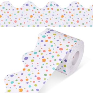 Fuutreo 67.3 ft Bulletin Board Borders Polka Dots Scalloped, Macarons