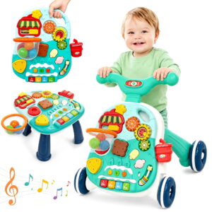 FVLOENG Baby Push Walkers Activity Table Center 3 in 1 Music Learning Walker Sit-to-Stand Toys ,Multifunctional Removable Play Panel,for 6-12 Months Early Educational Gift Infant Boys Girls
