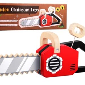 GAGAKU Wooden Toy Kids Chainsaw Tool Set, Pretend Play Construction Tools with Realistic Sound & Pull-Start, Durable STEM Learning Toys for Toddlers Boys Ages 2+, Gift for Christmas(Battery Free)