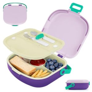 G.a HOMEFAVOR Lunch Box for Kids, Purple, 41 oz | 4-Compartment, Leak-Proof, Dishwasher Safe, BPA-Free, with Stainless Steel Utensils, Meal Prep, for School, 1200 ml