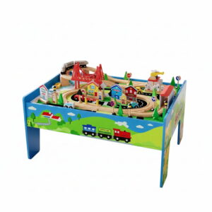 Garvee Wooden ﻿Train Table 33" x 24" x 16", with 80 Multicolor Piece, for Toddlers Age 3+