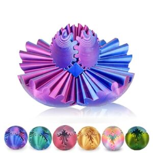 Gear Ball 3D Printed Spin Ball or Cube Fidget Toy,Gear Sphere Fidget Toy,for Stress and Anxiety Relief, Stress Ball GearSphere Desk Toy for Kids (Blue Purple)