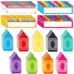 Geyee 81 Pcs Crayon Bulletin Board Cutouts Name Tags for Teacher Reward