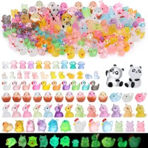 GGSTDDUP 142PCS Luminous Mini Resin Animals Glow in The Dark | Little Tiny Resin Figurines Duck Hen Panda Rabbit Dolphin Cracked Egg Mushroom Frogs Chinese Zodiac Bulk