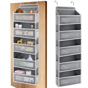 GINOYA Over-the-Door Organizer, 5 Large Pockets and Mesh Pouches,Dark Gray
