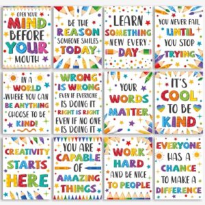 gisgfim 12pcs Classroom Motivational Poster Colorful Educational Poster Positive Quote Bulletin Board Inspirational Classroom Decorations for Elementary Middle High School Growth Mindset Wall Supplies