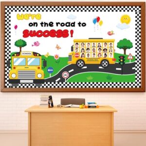 gisgfim Back to School Bulletin Board Classroom Decoration School Bus Cutouts We' re On The Road to Success Bulletin Board for Classroom Back to School Door Chalkboard Nursery Wall Decor Supplies