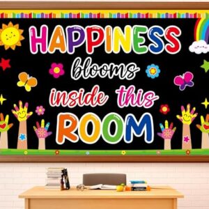 gisgfim Motivational Handprint Bulletin Board Decorations Welcome Back to School Paper Cutouts Happiness Blooms in This Room Classroom Colorful Rainbow Flower Bulletin Board Decor for Chalkboard Wall