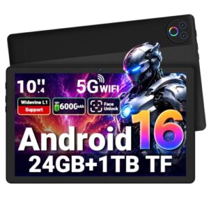Gleeso Tablet Android 16 Tablet 10 Inch, 24GB RAM 1TB Expandable, 6000mAh Battery, Widevine L1, Face Unlock, WiFi 6, Bluetooth 5.4, Dual Cameras Tablet for Work & Entertainment