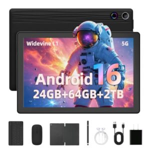 Gleeso Tablet, Latest Android 16 Tablet 10 Inch, 24GB+64GB+2TB TF, 6000mAh Battery, Dual Camera, Widevine L1, Face ID, WiFi 6, BT 5.4, 2-in-1 Tablets with Keyboard Mouse Pen Protective Case
