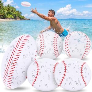 Glimin Water Skipping Balls, 5 Pcs, 1 Football, 2 Round Balls, 2 Discs | Baseball Design Floating Bouncing Balls, Pool Beach Lake Summer Party Games with Teens Adults Family Friends
