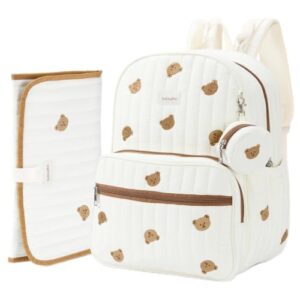 GOBABYMART Large Diaper Bag Backpack with Changing Pad, Insulated Bottle Pockets, Travel & Hospital Bag for Mom & Dad (Small - Beige Bears)