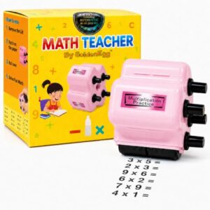 GoldenEgg Math Teacher 4-in-1 Math Roller Stamp, Worksheet Maker (Pink)
