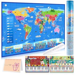 Goldge Interactive World Map for Kids Ages 5-12 with Talking Pen