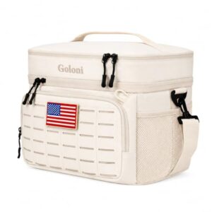 Goloni Lunch Box for Men & Women, Small Cooler Soft Thermal Leakproof Bag with Shoulder Strap, Multi-Pockets for Picnic, Beach, Camping Beige