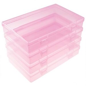 Goodma 4 Pieces Rectangular Plastic Storage Boxes, Pink, 7.1x4.3x1.2 inch | Hinged Lids, Empty Organizer Containers, For Small Items and Craft Projects