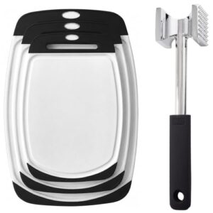 GORILLA GRIP Cutting Boards, Setof3, Black and Meat Tenderizer, OneSize, Black Bundle