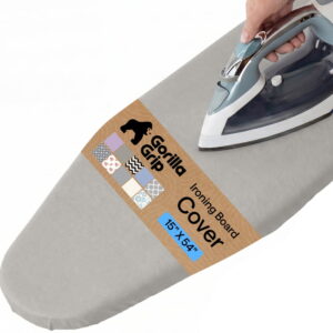 GORILLA GRIP Scorch Resistant Ironing Board Cover, Silicone Coating, Hook and Loop Fastener Strap, Silver
