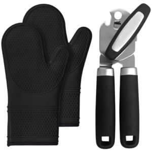GORILLA GRIP Silicone Oven Mitts, 12.5in, Black and Can Opener, OneSize, Black Bundle