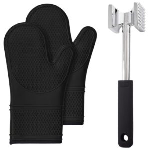 GORILLA GRIP Silicone Oven Mitts, 12.5in, Black and Meat Tenderizer, OneSize, Black Bundle
