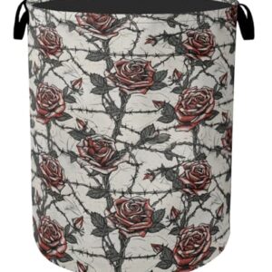 Gothic Thorn Rose Laundry Basket with Handles - Extra Large Foldable Hamper for Bathroom/Laundry/Bedroom/Dorm, Washable Fabric Storage Bin