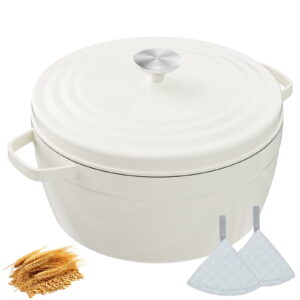 GPED 5.5QT Cast Iron Dutch Oven Pot, Non Stick Dutch Oven with Lid & Cotton Potholders,Heavy-Duty Skillet Cookware Pot for Braising, Stews, Roasting, Baking